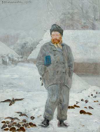 AdolfDygasiński画象与鸟的`Portrait of Adolf Dygasiński with birds (1905) by Jacek Malczewski
