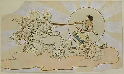 乔尔在他的坦克上;戏剧的戏剧乔尔的梦想`Joël Sur Son Char ; Tableau De La Pièce Le Rêve De Joël (1890) by Lucien Marie François Métivet