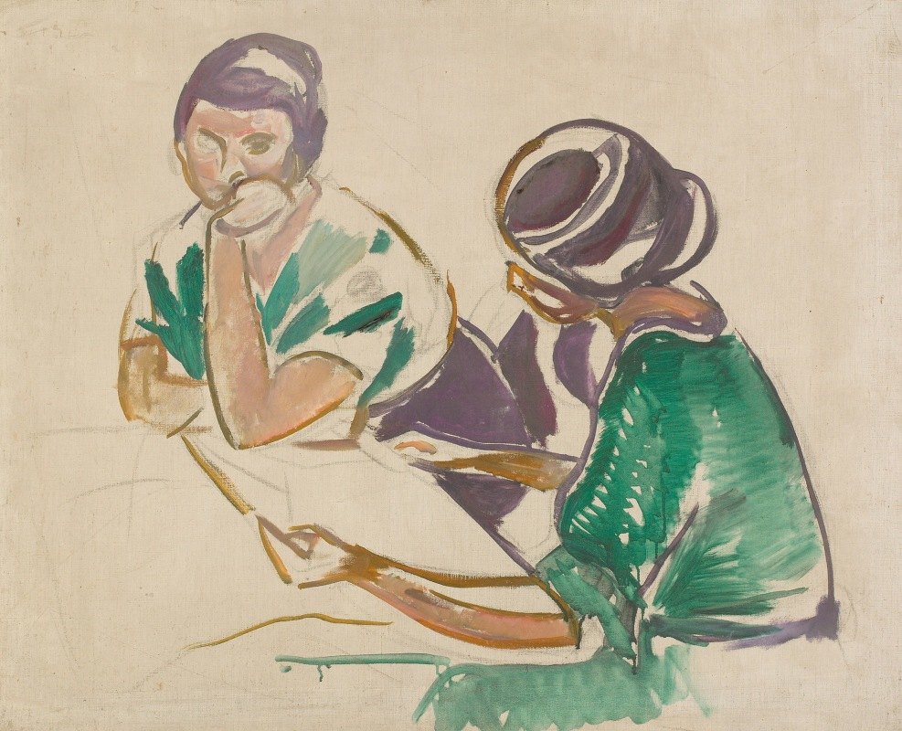 两名妇女在桌子上`
Two Women at the Table (1915~17)  by Edvard Munch