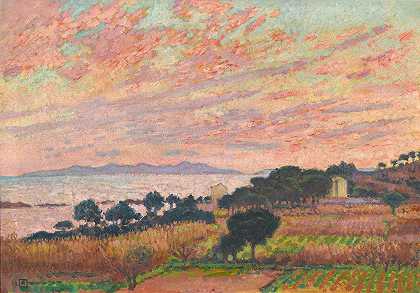 海湾在日落时（圣克莱尔）`La Baie Au Soleil Couchant (Saint Clair) (1916) by Theo van Rysselberghe