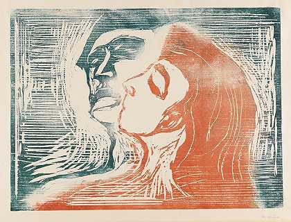 头`Head by head (man and woman kissing) (1905) by head (man and woman kissing) by Edvard Munch