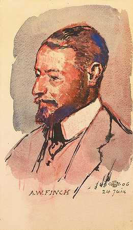 艺术家的肖像，阿尔弗雷德威廉雀科（1854-1930）`Portrait De Lartiste, Alfred William Finch (1854~1930) (1906) by Georges Lemmen