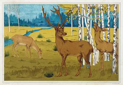 鹿`Cerfs (1897) by Maurice Pillard Verneuil