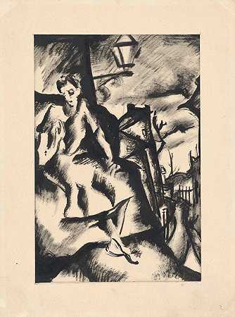 ž娜帕特露天州`Žena pod lampou (1924–1927) by Konštantín Bauer