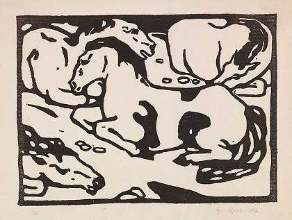 Ruhende Pferde.`Ruhende Pferde (1912) by Franz Marc