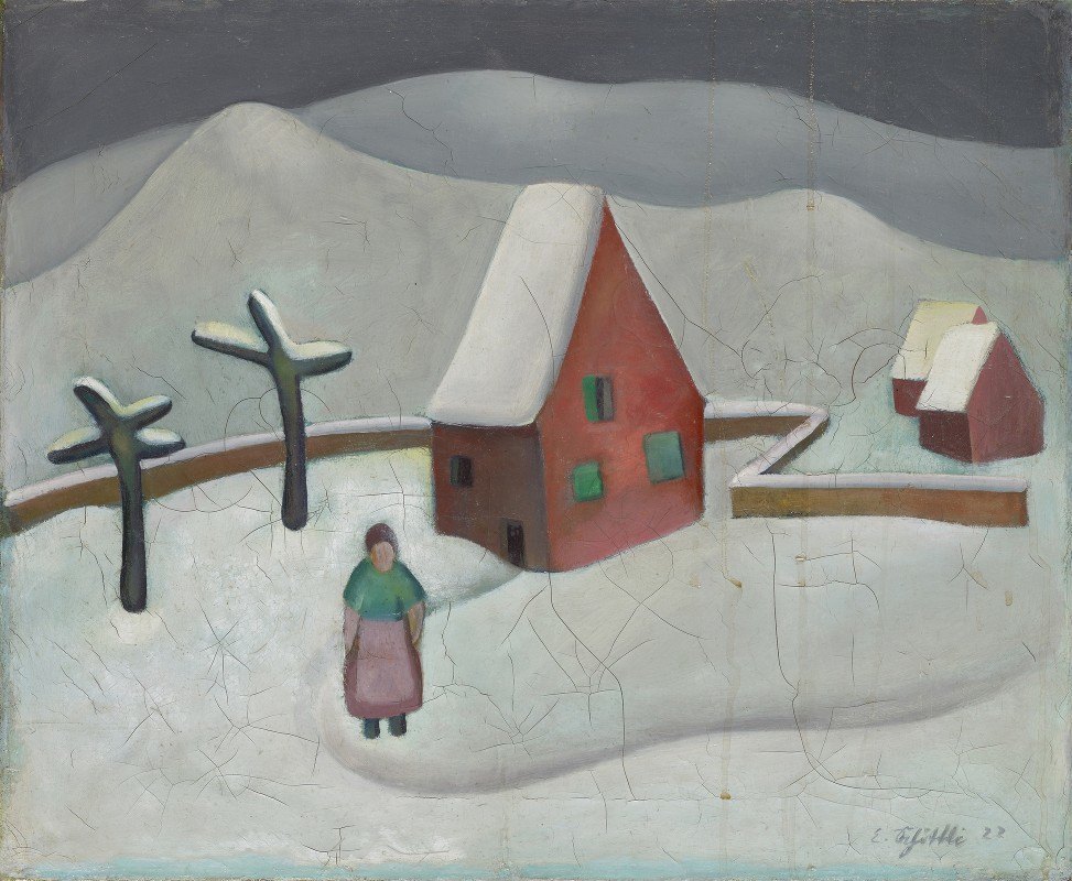 `Winterlandschaft mit rotem Haus (1922) -