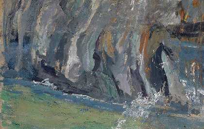 在岩石中打破`Wave Breaking at the Rocks by Ernst Schiess
