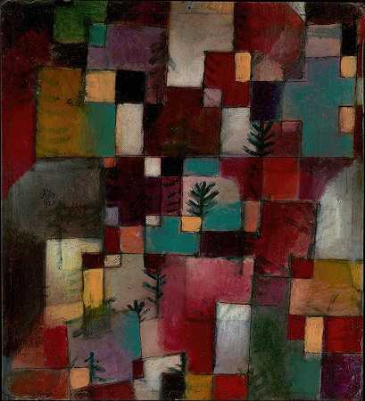 红格和紫罗兰色的节奏`Redgreen and Violet~Yellow Rhythms (1920) by Paul Klee