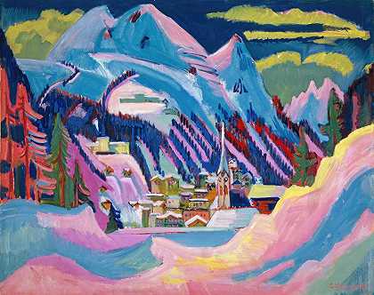 达沃斯在冬天。在雪的davos`Davos in Winter. Davos in Snow (1923) by Ernst Ludwig Kirchner