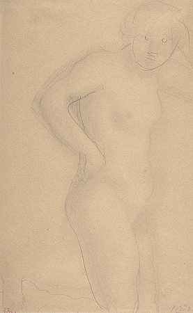 年轻女孩下跪`Young Girl Kneeling (1840–1917) by Auguste Rodin