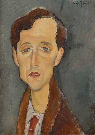 弗朗斯的肖像`Portrait of Frans Hellens by Amedeo Modigliani