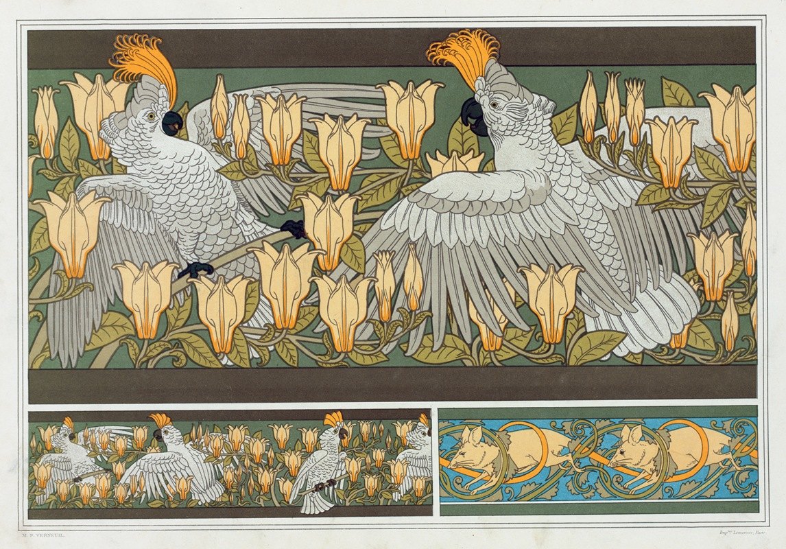 `Cacatoës et magnolia, bordure. Souris blanches. (1897) -