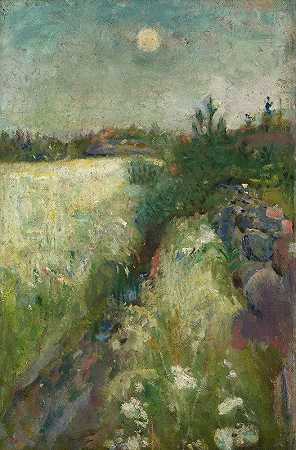 在韦维尔兰的绚丽的草甸`Flowery Meadow at Veierland (1887) by Edvard Munch