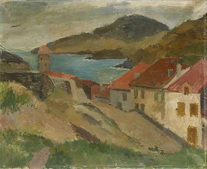 从米拉德州的看法在Collioure`View from Fort Miradou in Collioure (1932) by Walter Kurt Wiemken