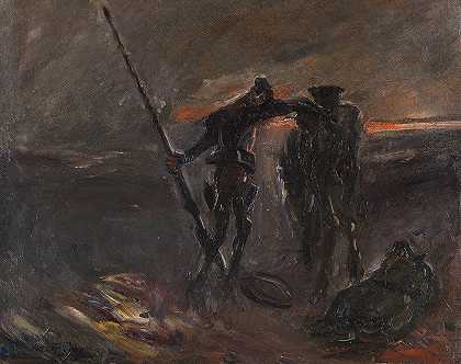 唐吉诃德 – Nachtwache（DonQuijote und rosinante）`Don Quixote – Nachtwache (Don Quijote und Rosinante) (1908) by Max Slevogt