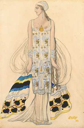 菲尔德·瓦斯·鲁比斯坦的服装设计`Costume Design For Ida Rubinstein In Phèdre by Léon Bakst