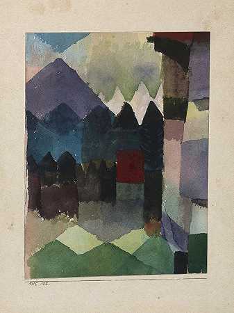 föhnimmarc;桑伦加滕`Föhn im Marcschen Garten (1915) by Paul Klee