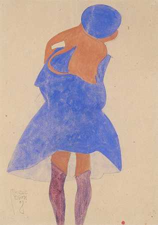 常设女孩，后面看法`Standing Girl, Back View (1908) by Egon Schiele