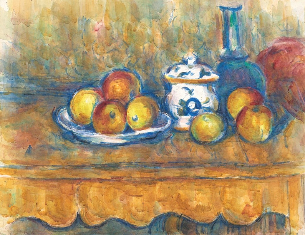 `Stillleben mit blauer Flasche, Zuckerdose und Äpfeln (1900`1902) -
