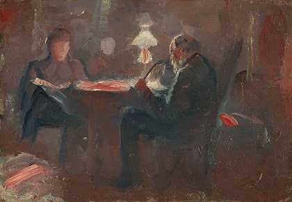 在石蜡灯周围`Around the Paraffin Lamp (1883) by Edvard Munch