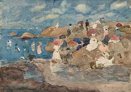 尊敬的海滩`Revere Beach (c. 1896) by Maurice Prendergast
