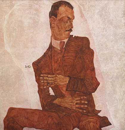 Porträt亚瑟罗斯勒`Porträt Arthur Roessler (1910) by Egon Schiele