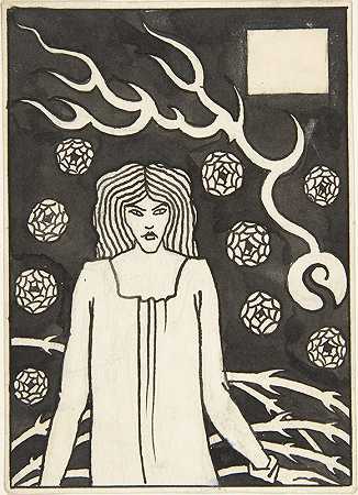少妇被包围`Young Woman Surrounded by Briars, Lightning and Roses (1893) by Briars, Lightning and Roses by Aubrey Vincent Beardsley