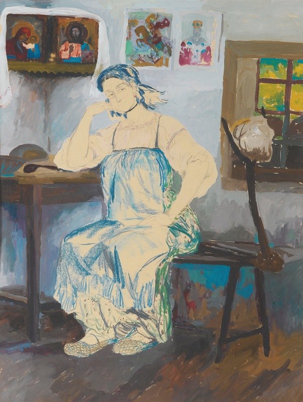 坐在屋内的坐在女人`
Seated Woman In An Interior by Filipp Malyavin