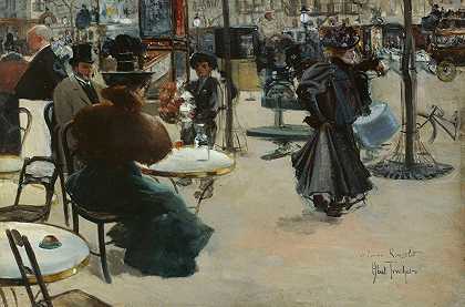 街景，也说咖啡的露台`Scène de rue, dit aussi Terrasse dun café (1895) by Louis Abel-Truchet
