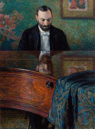 Jasieński在钢琴`Jasieński at the Piano (1908) by Józef Pankiewicz