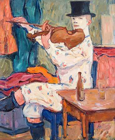一个小提琴的小丑`A Clown Playing the Violin (1915) by Gösta Von Hennigs