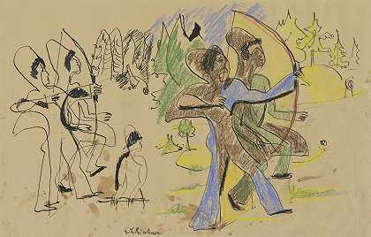 弓箭手`Archers (1935) by Ernst Ludwig Kirchner