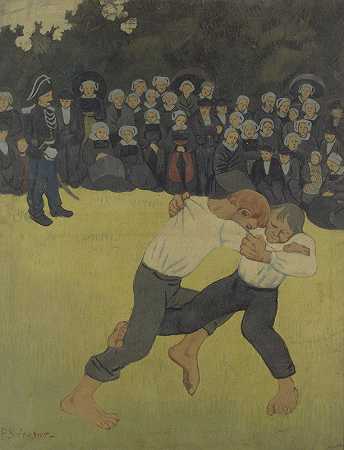 布莱顿摔跤`Breton Wrestling (between 1890 and 1891) by Paul Sérusier