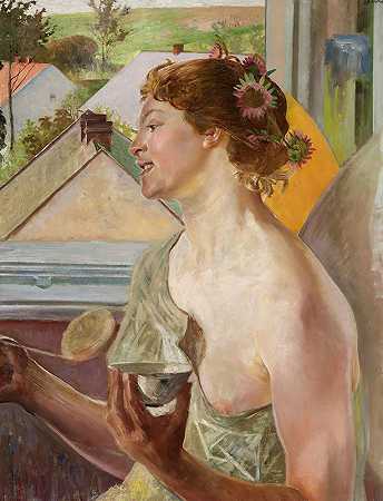 肥皂泡（杯子的女人）`Soap bubbles (Woman with a cup) (1901) by Jacek Malczewski