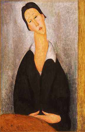一个波兰妇女的肖像`Portrait Of A Polish Woman by Amedeo Modigliani