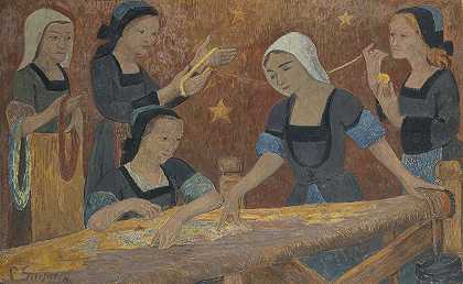 挂毯（五个织布者）`La tapisserie (les cinq tisseuses) (1924) by Paul Sérusier