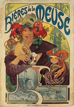 来自meuse的啤酒`Bières De La Meuse (1897) by Alphonse Mucha