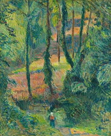 在树木繁茂的斜坡中的空心道路`Chemin Creux Dans Une Pente Boisée (1884) by Paul Gauguin