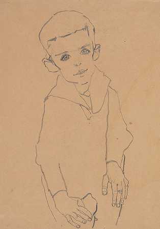 赫伯特·雷鸟画象`Portrait of Herbert Rainer (1910) by Egon Schiele