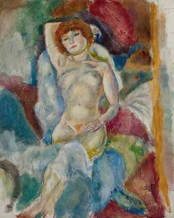 赤身裸体，手臂抬起`Nu, Le Bras Levé  (1916) by Jules Pascin