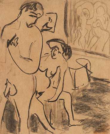 Badends Paar IM Workshop`Badendes Paar im Atelier (1908) by Ernst Ludwig Kirchner