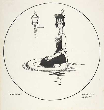 ;在它中，她安全地漂浮在家; skinnemelink，topsy-turvy tales`;And in it She Floated Home Safely; Skinnemelink, Topsy~Turvy Tales (circa 1923) by William Heath Robinson