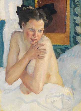 Erwachen（Sitzender Halbakt）`Erwachen (Sitzender Halbakt) (1912) by Leo Putz