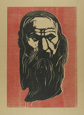 一个老人的头与胡子`Head of an Old Man with Beard (1902) by Edvard Munch
