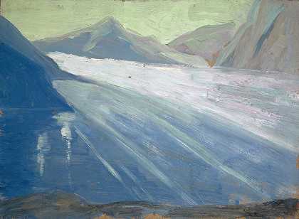 在Aletsch Glacier II上查看`View on the Aletsch Glacier II by Ernst Schiess