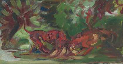 狗战斗`Dogs Fighting (1940–1944) by Arnold Peter Weisz-Kubínčan