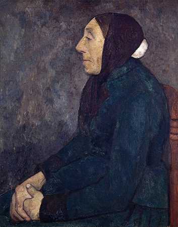 坐在老农民的女人`Sitting Old Peasant Woman (1903) by Paula Modersohn-Becker