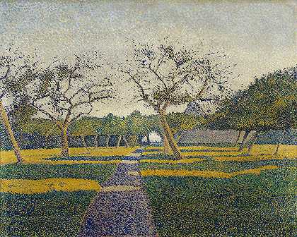 LaLouvière的果园`Orchard at La Louvière (1890) by Alfred William Finch