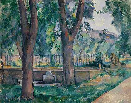 Jas de Bouffan的游泳池`The Pool at Jas de Bouffan (ca. 1885–86) by Paul Cézanne