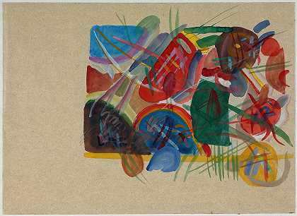 Aquarell;麻省理工学院威尔德·雷根根;`Aquarell ;Mit Wald und Regenbogen (1913) by Wassily Kandinsky